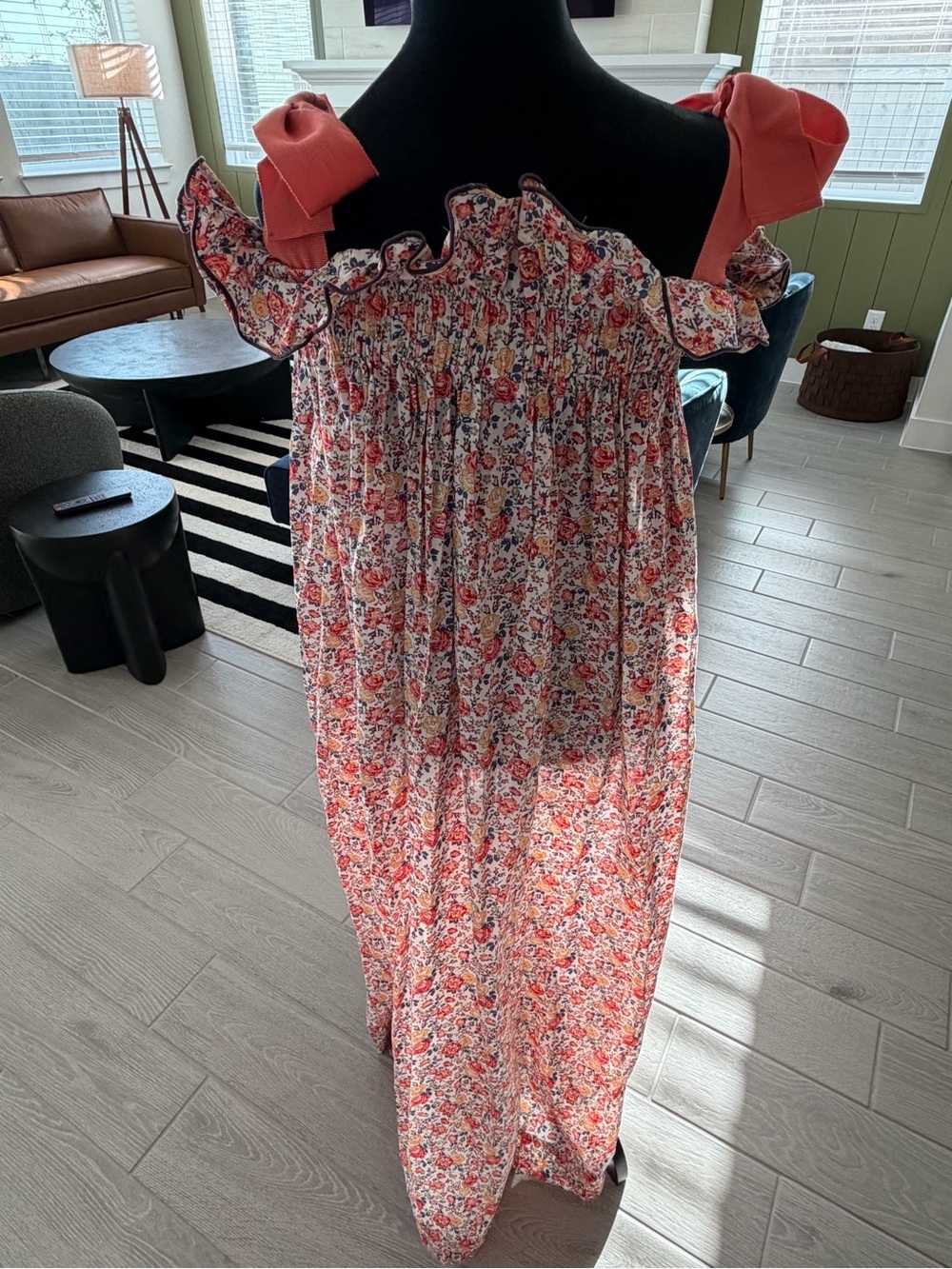 CASEY MARKS 100% Cotton Jaime Coral Floral Dress Size Large VGUC - Picture 6 of 8